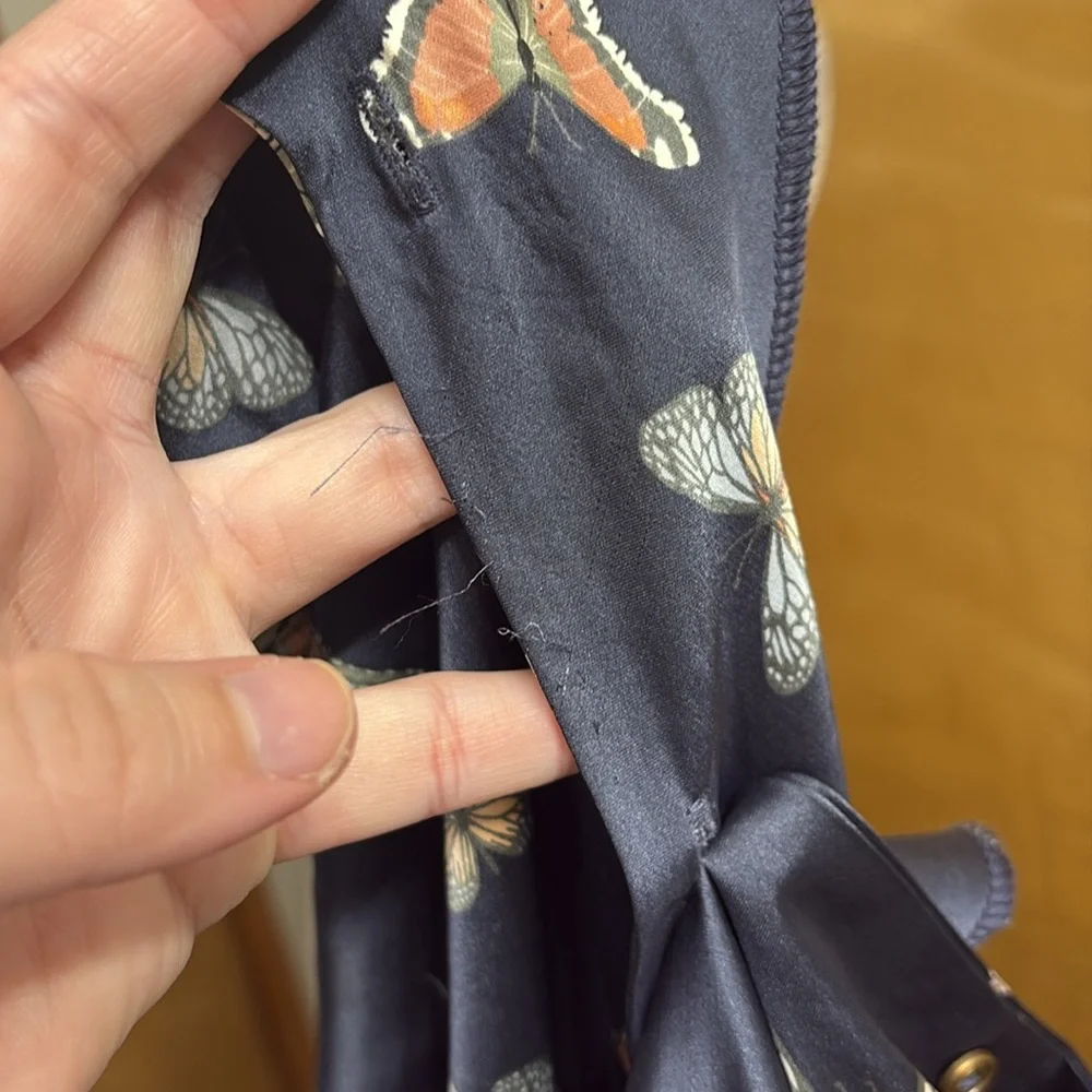 Honeydew Blue Butterfly Satin Like Pajama Top Button Down Size XS